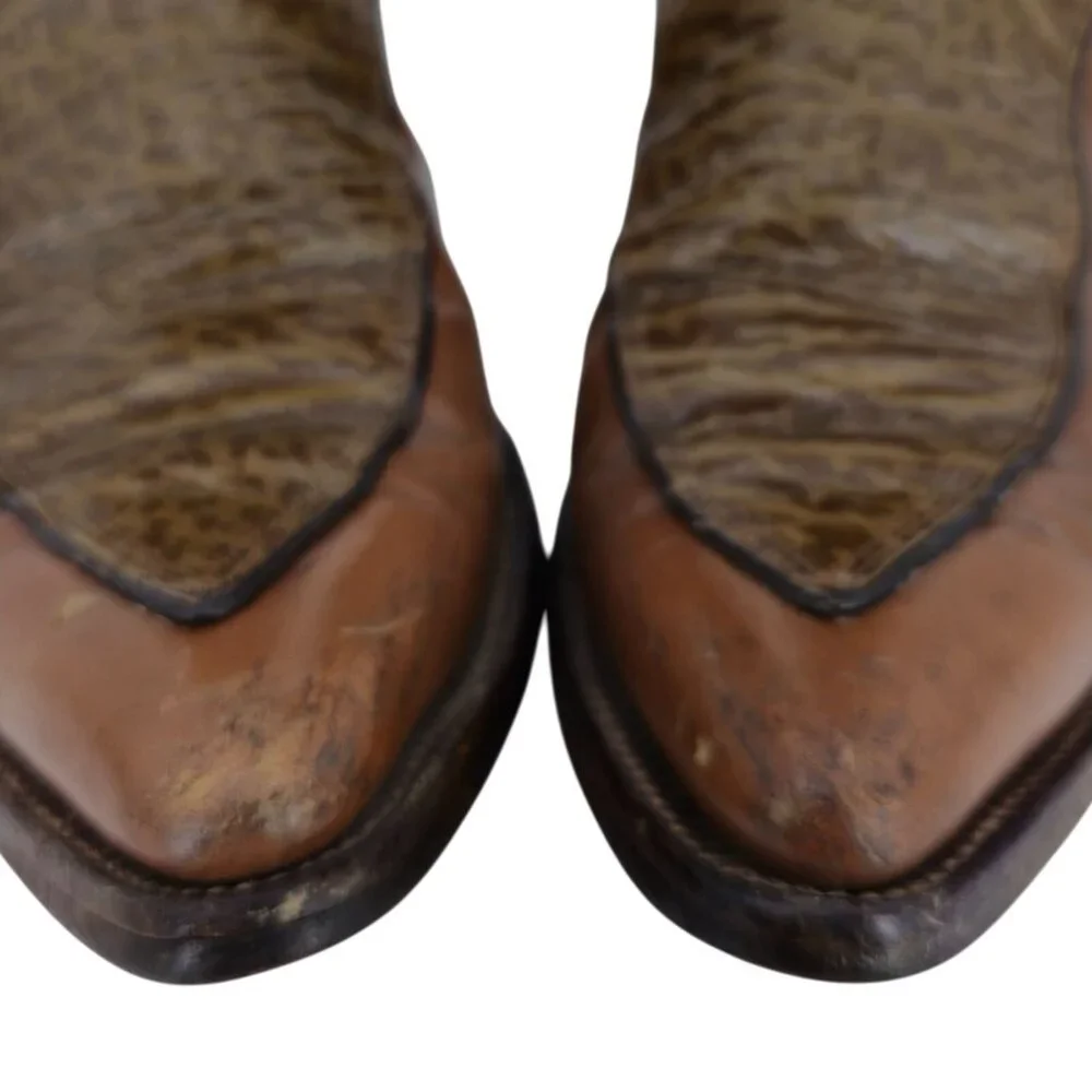 Vintage Nocona Boots Exotic Shark skin + Leather Diamond Patchwork Cowboy Men 9D - Picture 13 of 14